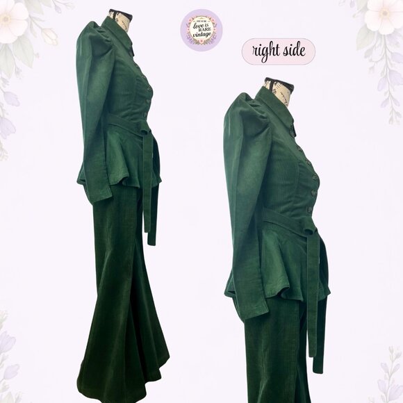 Betsey Johnson Alley Cat • 70s Corduroy Pantsuit • Jacket & Bell Bottoms • Green - Picture 8 of 13